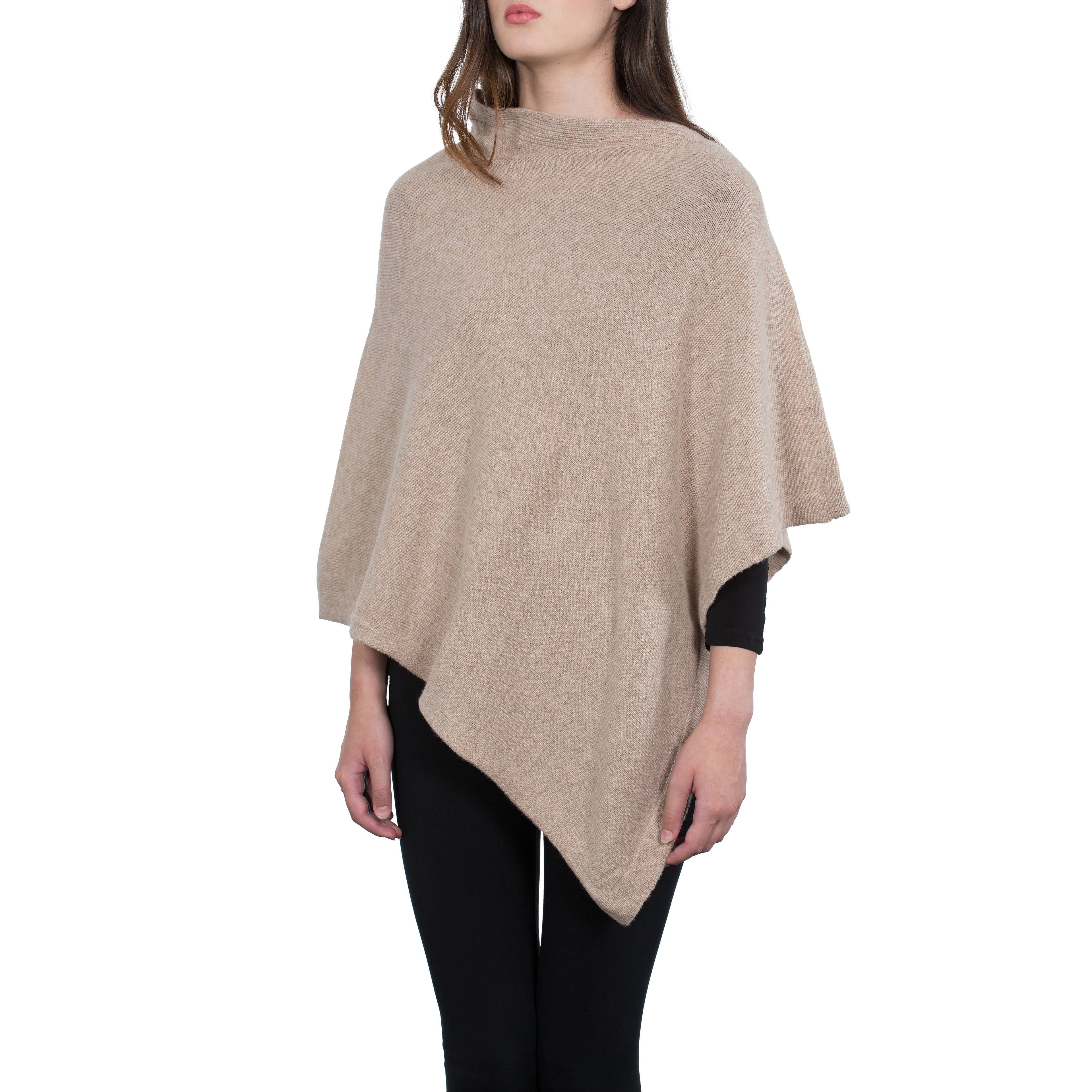 Klassieke cashmere mix poncho - beige melange