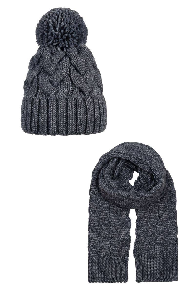 Set van gevlochten muts en sjaal met wol – unisex - donkergrijs