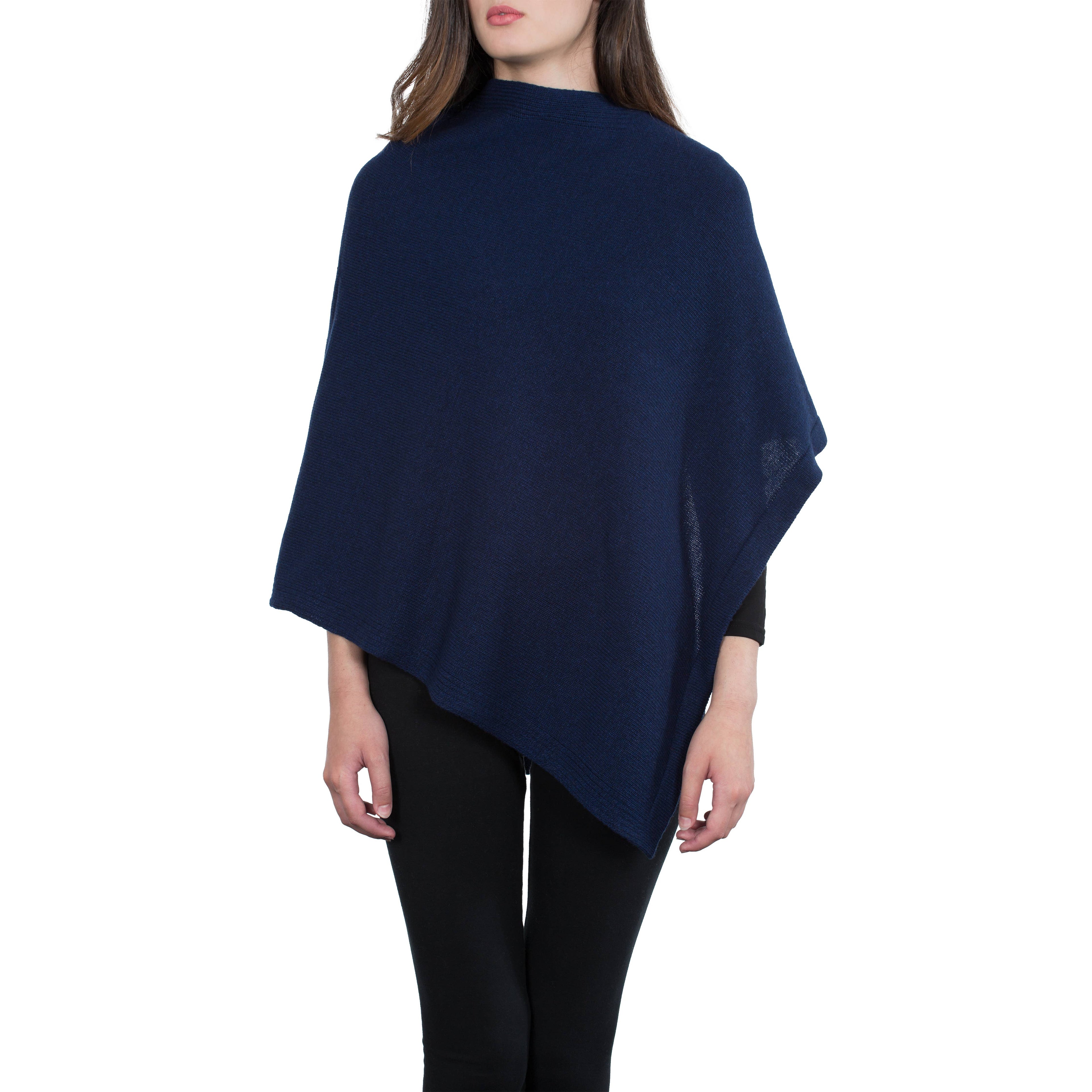 Klassieke cashmere mix poncho - blauw