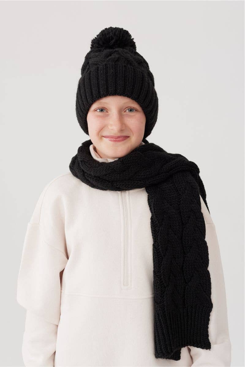 Set van gevlochten muts en sjaal met wol – unisex - zwart
