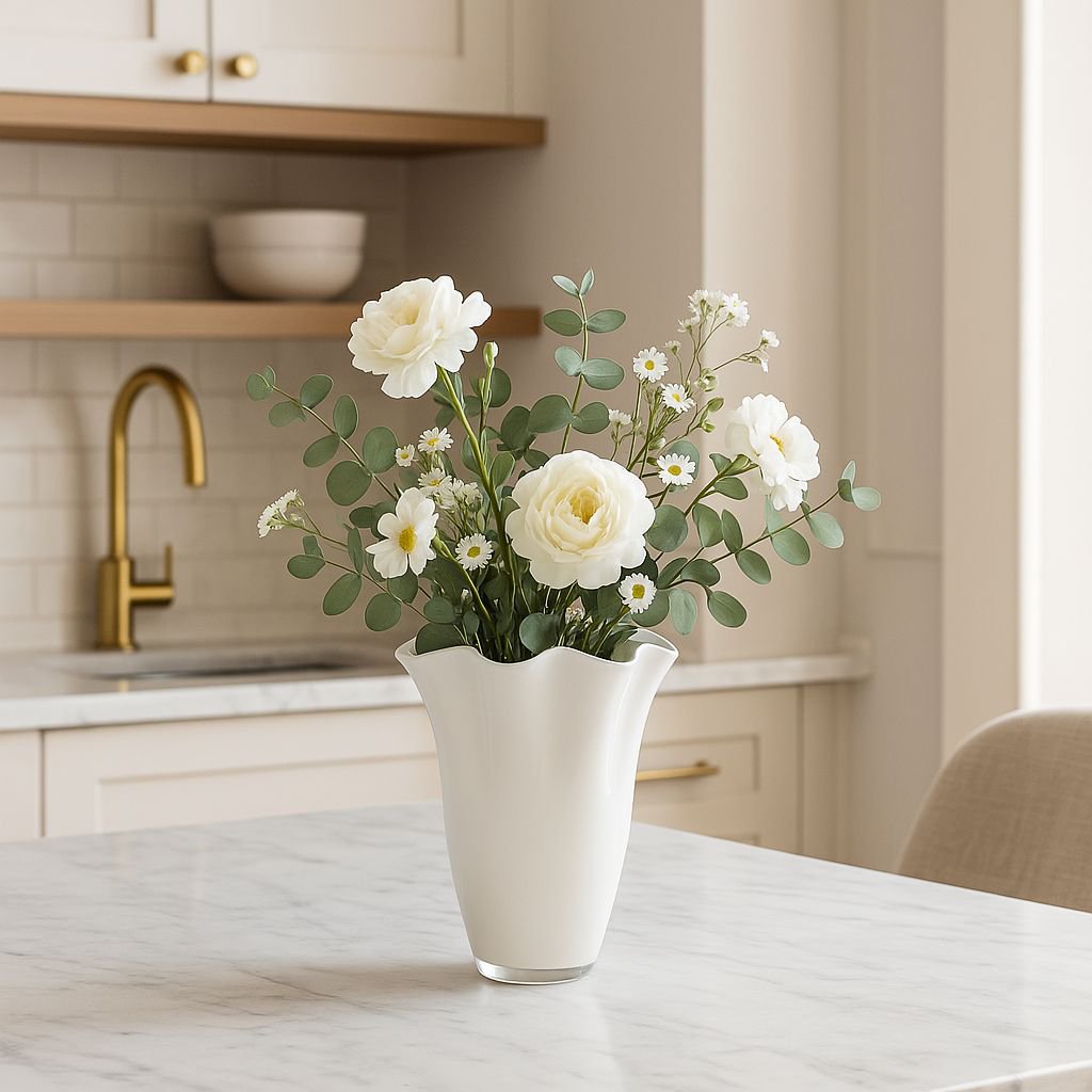 Mondgeblazen Witte Glazen Vaas – Bloemvorm