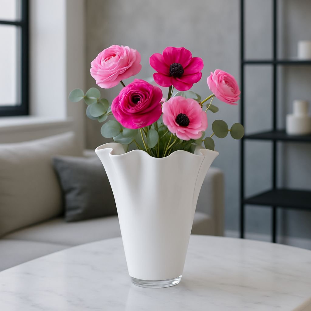 Mondgeblazen Witte Glazen Vaas – Bloemvorm
