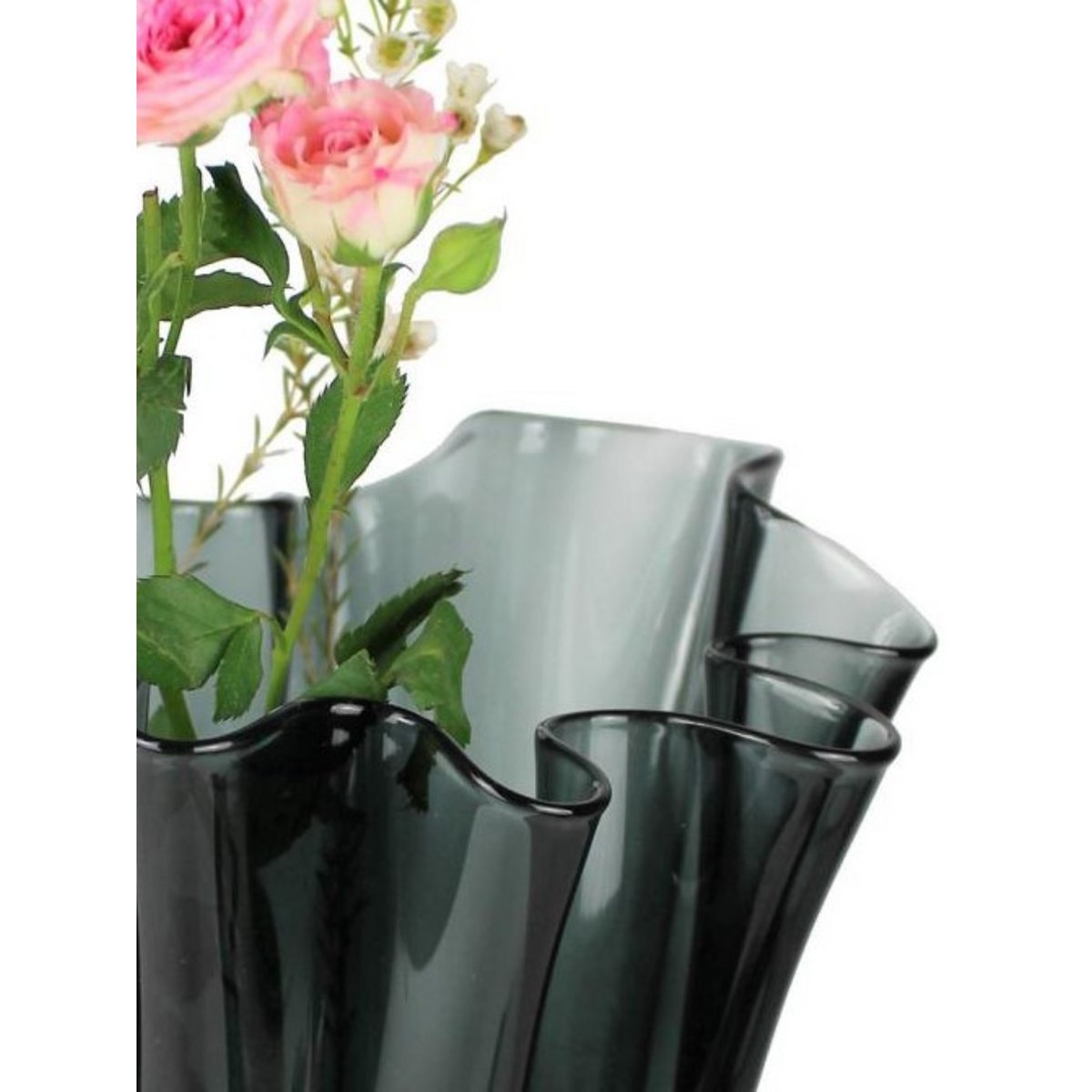 Mondgeblazen Glazen Vaas – Rookgrijs Bloemvorm