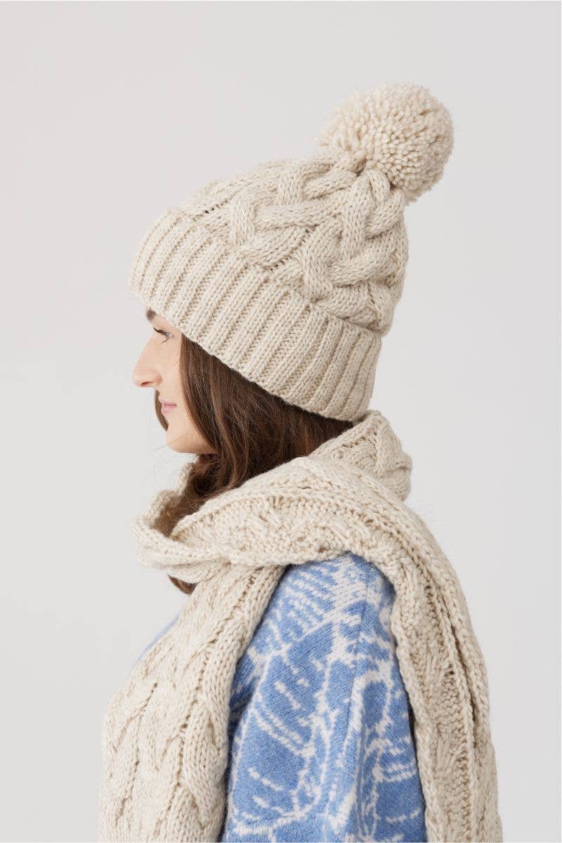 Set van gevlochten muts en sjaal met wol – unisex - donkergrijs