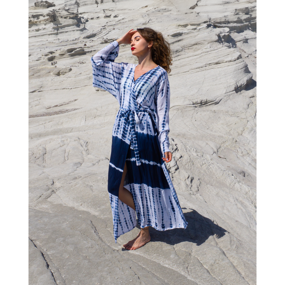Samimi Samsara Luxe Strandkimono Blauw/Wit
