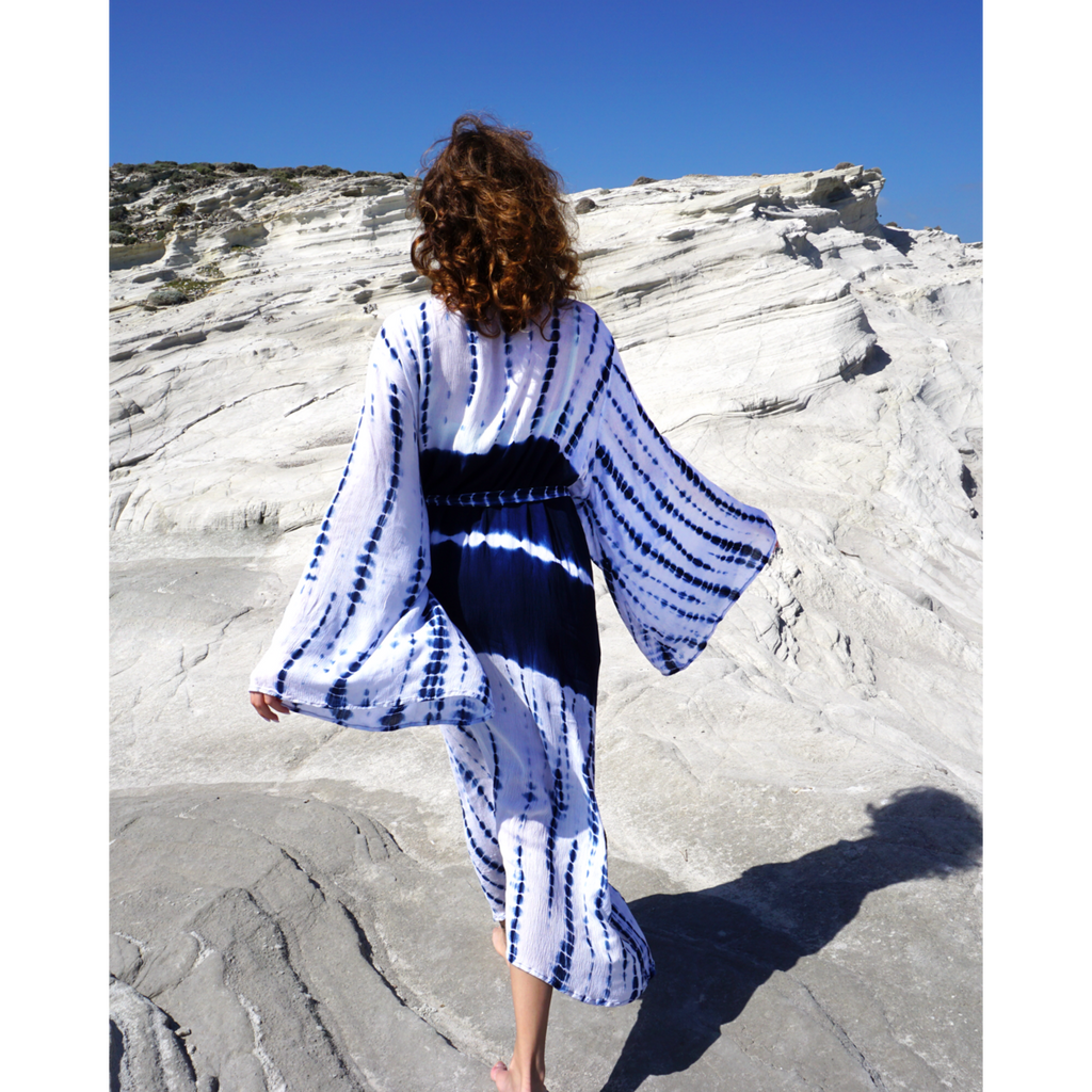 Samimi Samsara Luxe Strandkimono Blauw/Wit