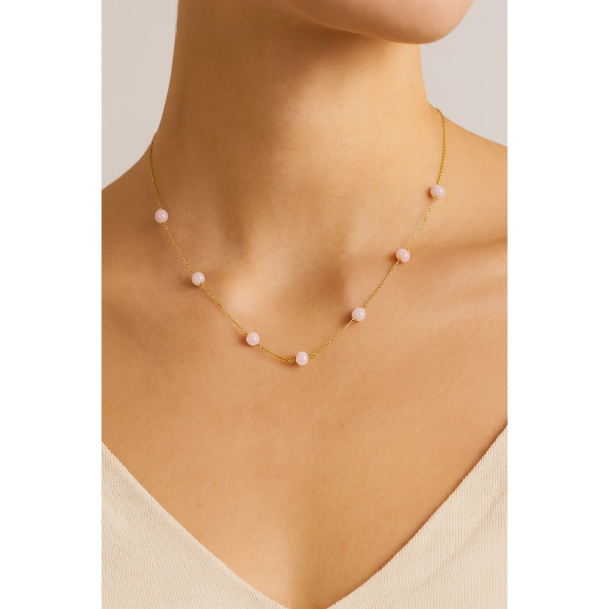 Nora Ketting met Roze Chalcedoon 40 cm – Verguld Sterling Zilver