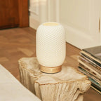 Aurora Lichtbruine Houten Snoerloze Tafellamp | 3D-geprint porselein, dimbaar & tot 100 uur batterijduur