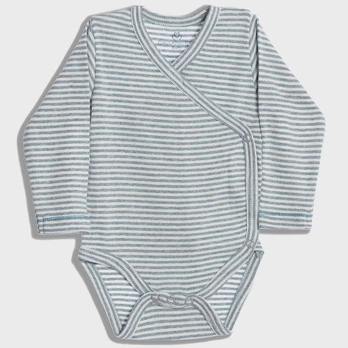 Biologische kimono body met lange mouwen – aqua gestreept