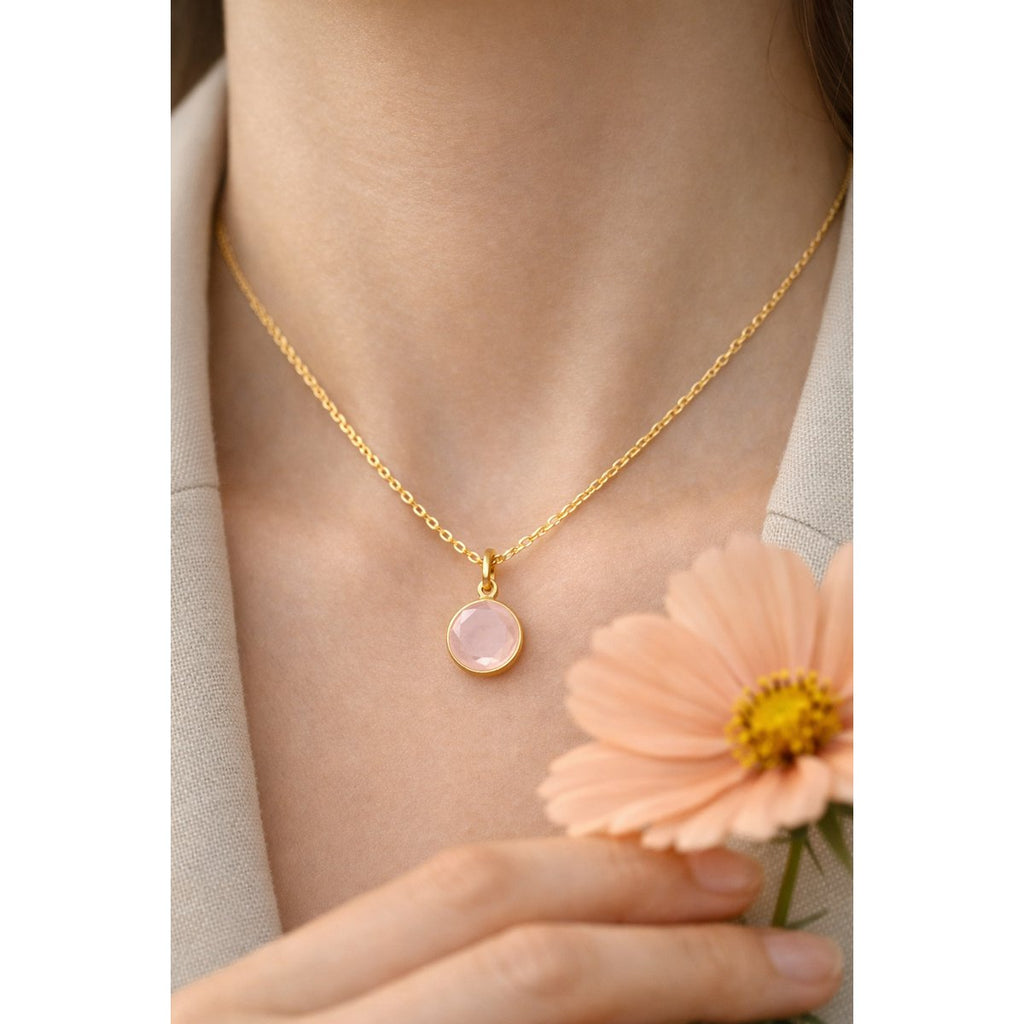 CAT Ketting met Roze Chalcedoon 44 cm – Verguld Sterling Zilver