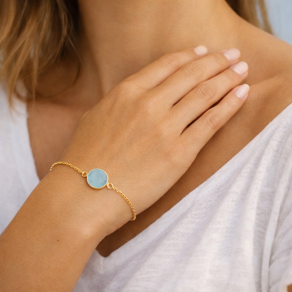 CAT Armband met Aqua Chalcedoon – Verguld Sterling Zilver