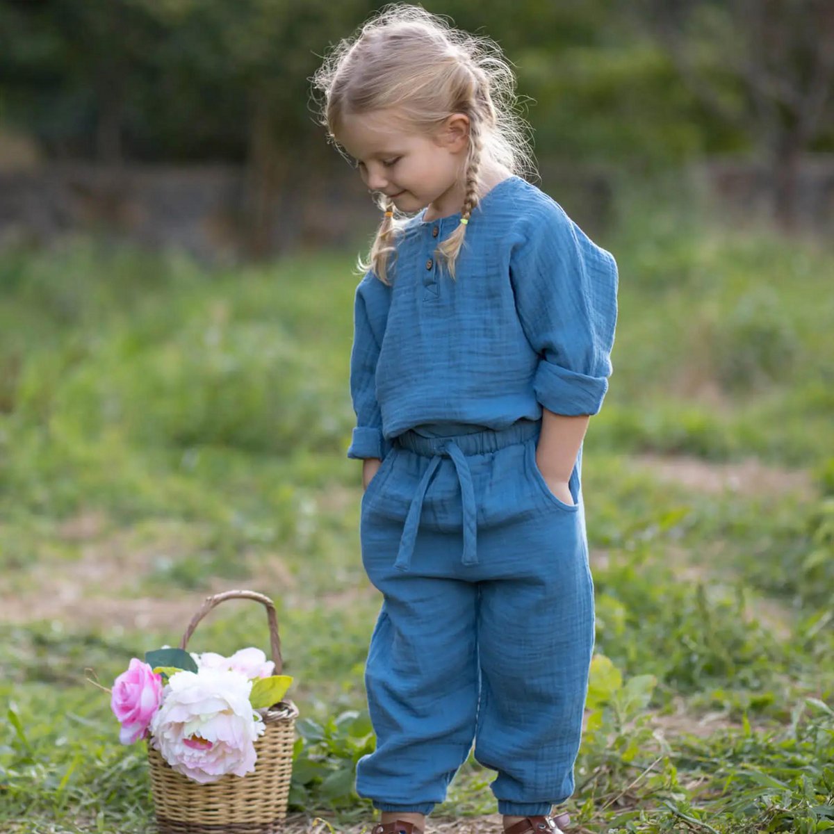 Biologische Mousseline Kindertop – Indigo