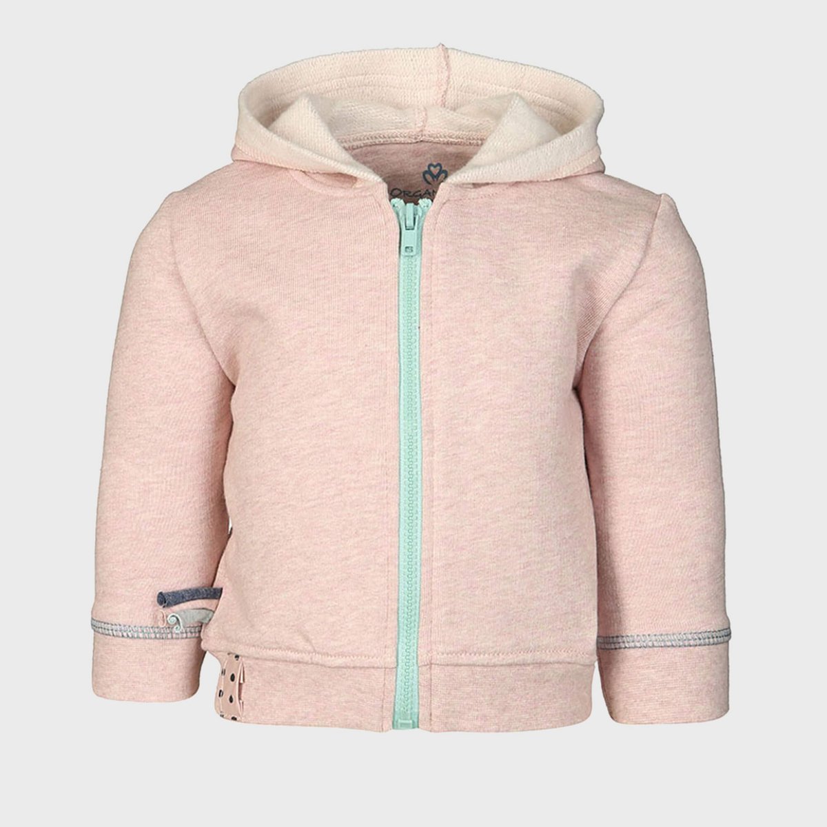 Biologisch babyjack met capuchon – roze melange