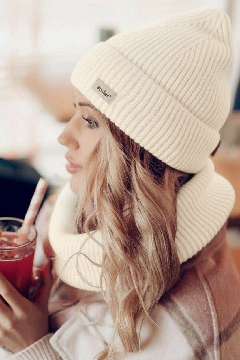 Uniseks Luxe Wolmix Hoed & Snood Set – SESIL | Gebroken Wit