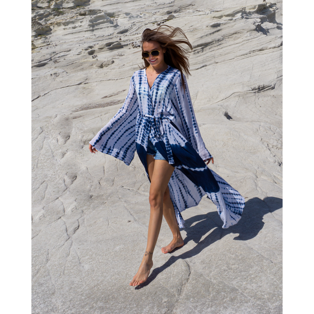 Samimi Samsara Luxe Strandkimono Blauw/Wit