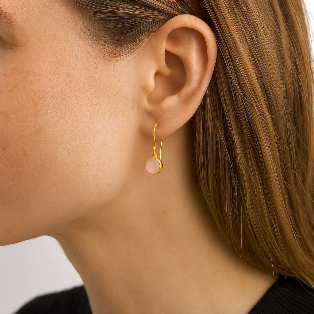 Noa Oorbellen met Roze Chalcedoon – Verguld Sterling Zilver