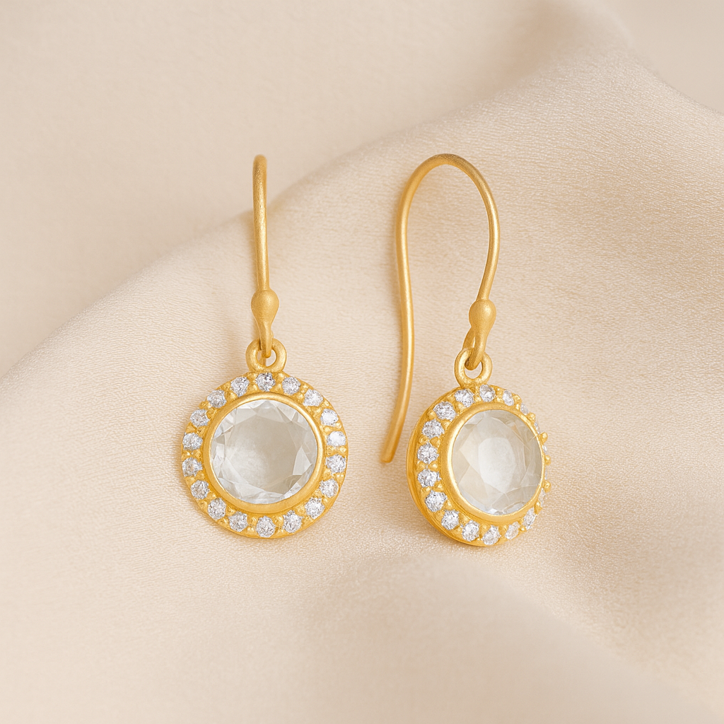 Daisy Oorbellen met Heldere Kwarts – Verguld Sterling Zilver