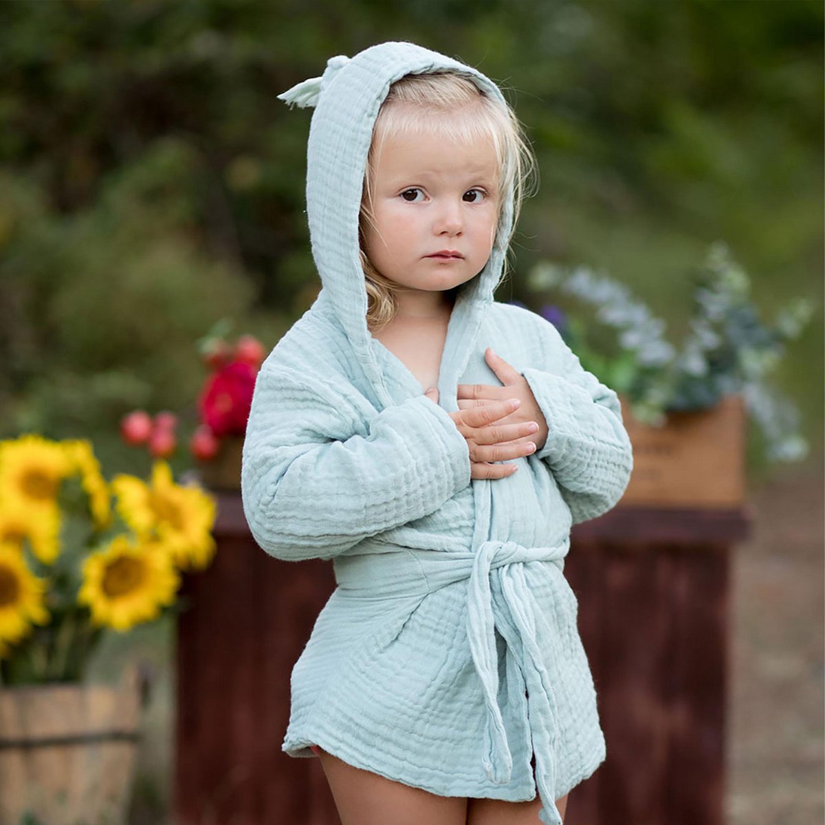 Biologische mousseline babybadjas met capuchon – mint (1–2 jaar)