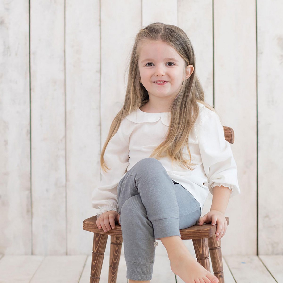 Biologische Vual Meisjesblouse met Peter Pan-kraag – Wit