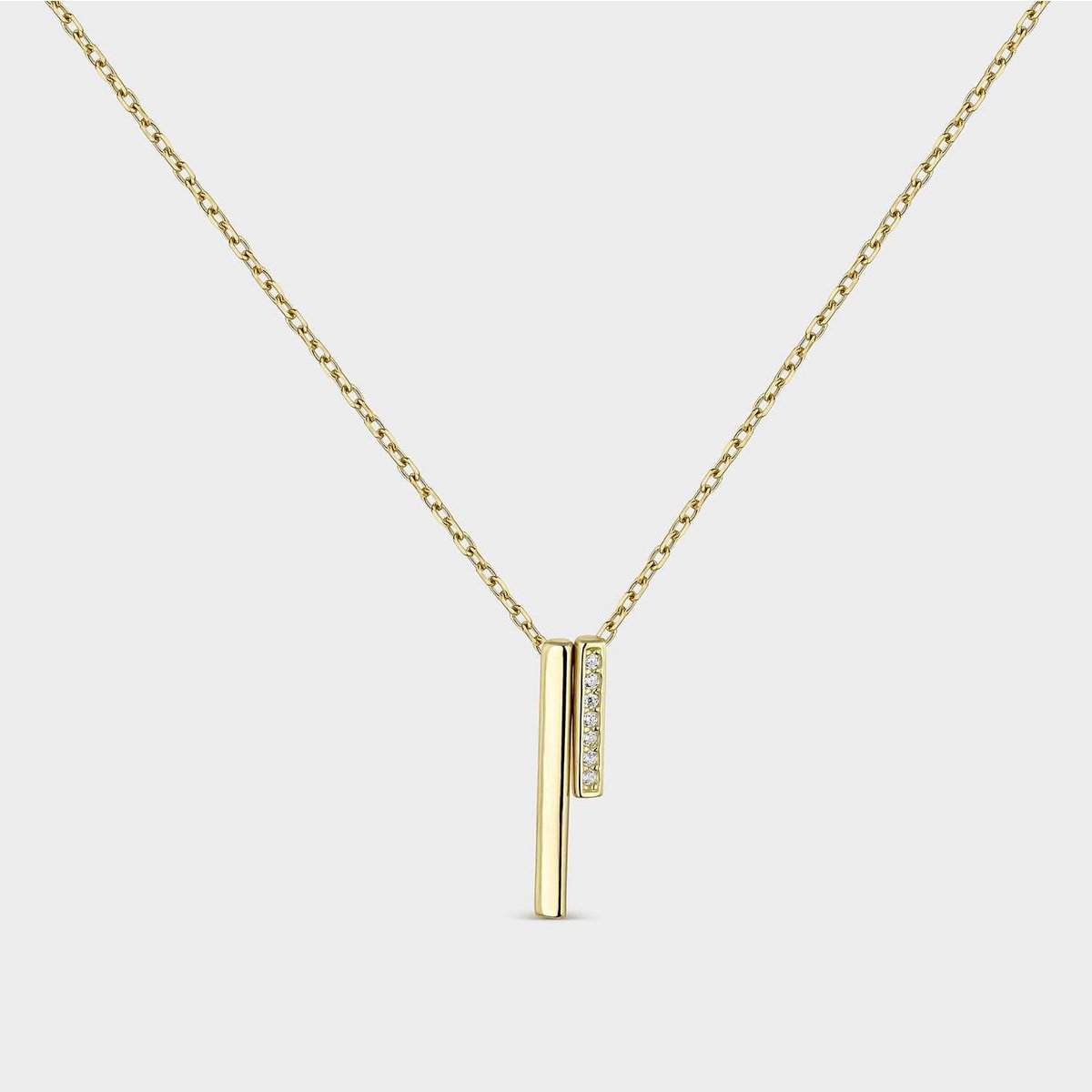 Gouden collier met zirkonen en langwerpige motieven