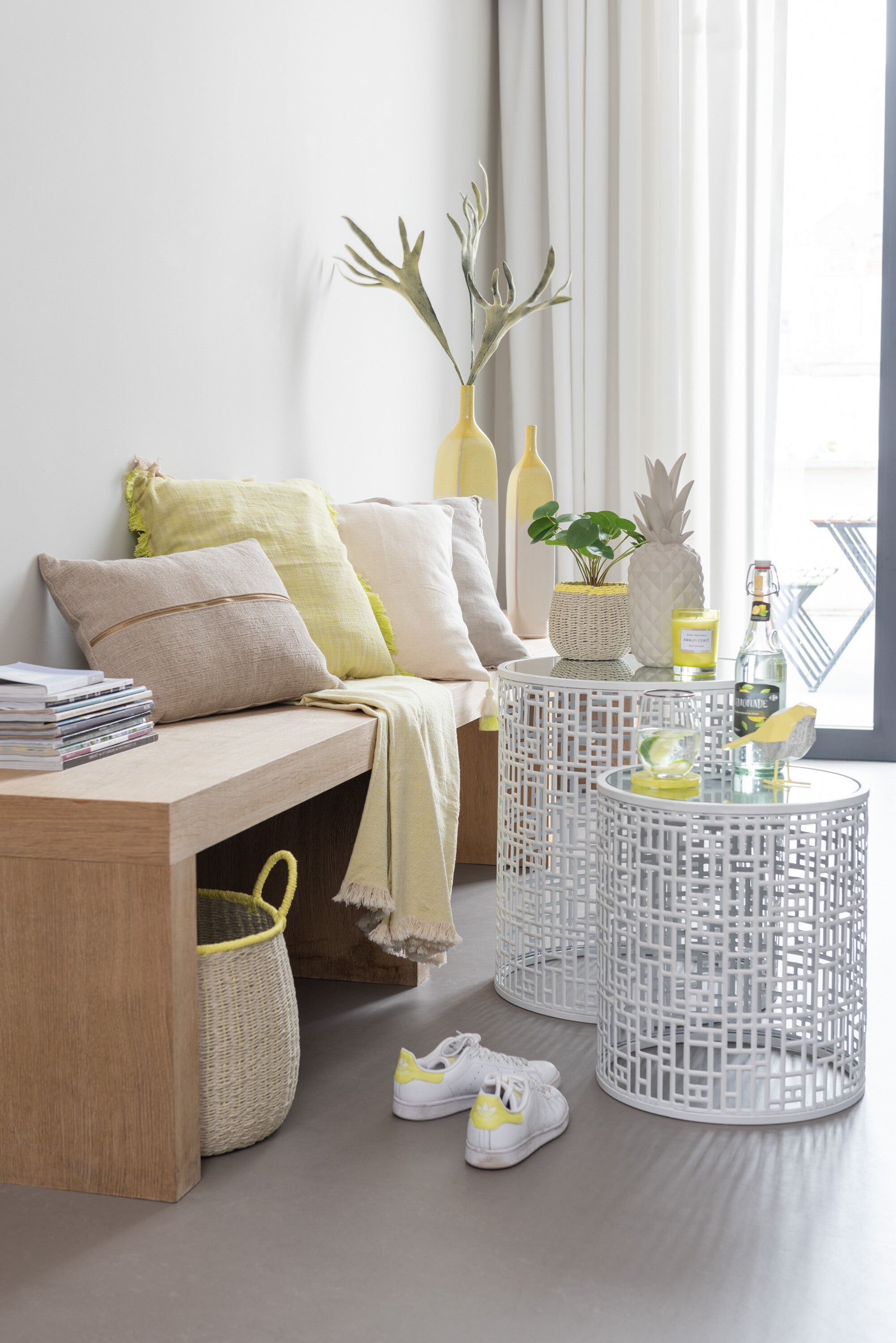 J-Line Plaid Oneffen – Katoen – Geel/Beige (172 × 130 cm)