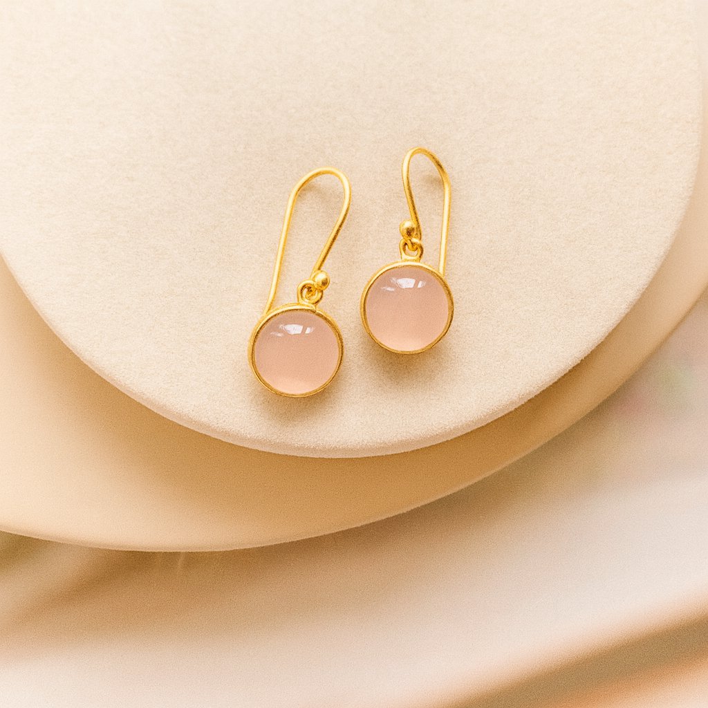 Noa Oorbellen met Roze Chalcedoon – Verguld Sterling Zilver