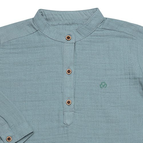 Biologisch mousseline kindershirt met lange mouwen – aqua