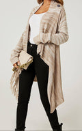 Luxe gebreid damesvest met franjes en knoopdetail – Taupe & beige