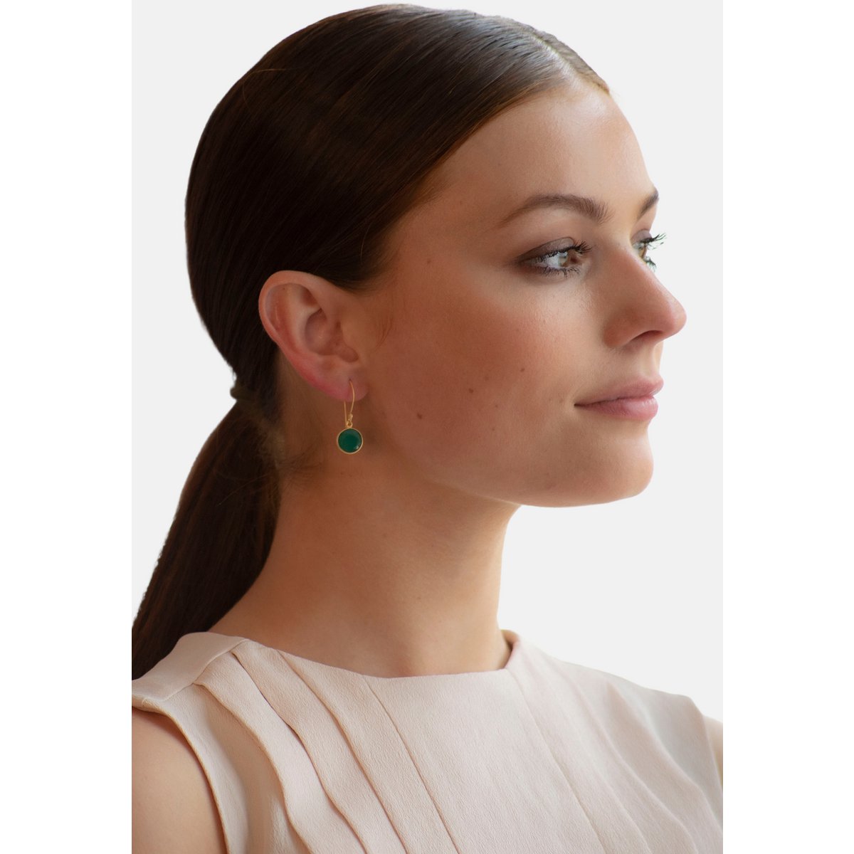 Cat Oorbellen met Groene Onyx – Verguld Sterling Zilver