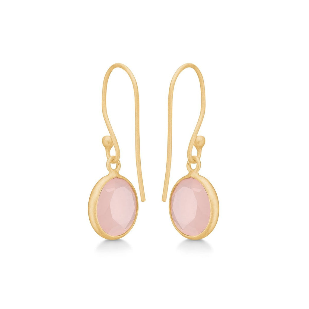 Cat Oorbellen met Roze Chalcedoon – Verguld Sterling Zilver