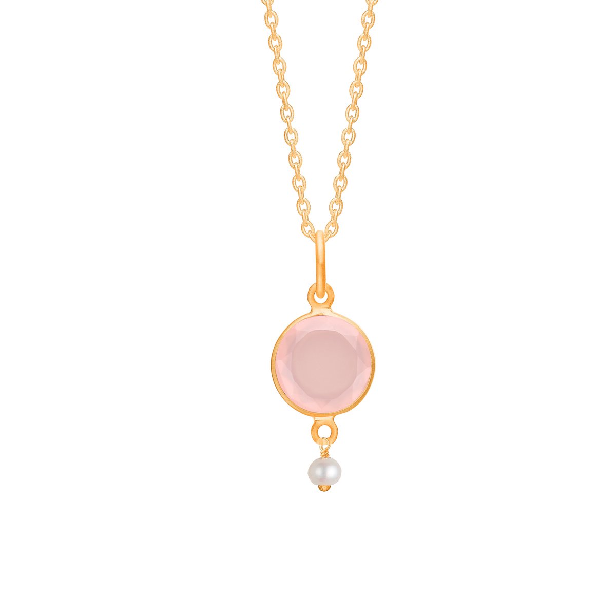 Eve Ketting met Roze Chalcedoon en Zoetwaterparel 40 cm – Verguld Sterling Zilver