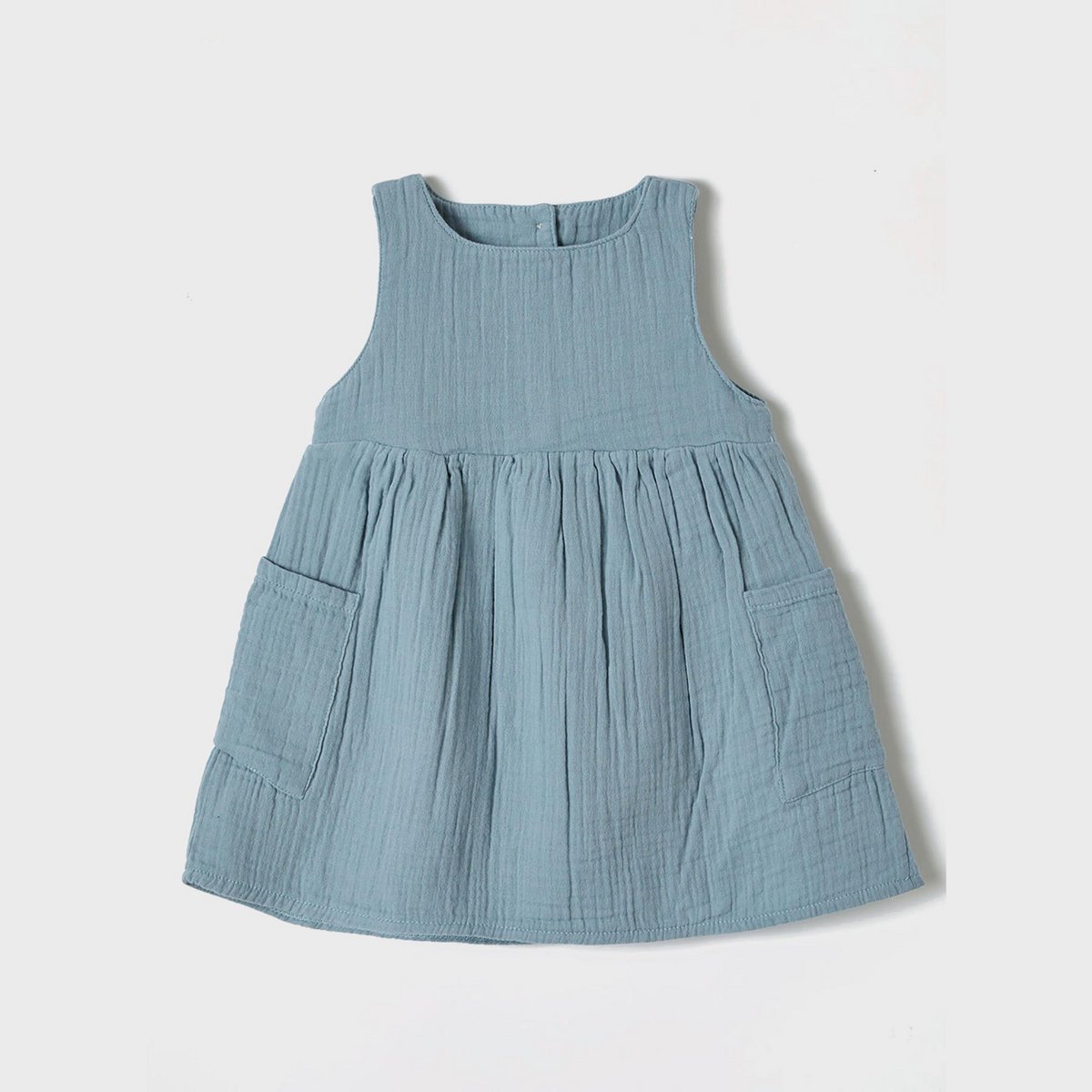 Mouwloze Jurk van Biologisch Mousseline met Zak – Aqua
