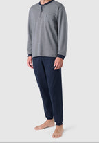 Premium gewatteerde winterpyjama voor heren – donkerblauw