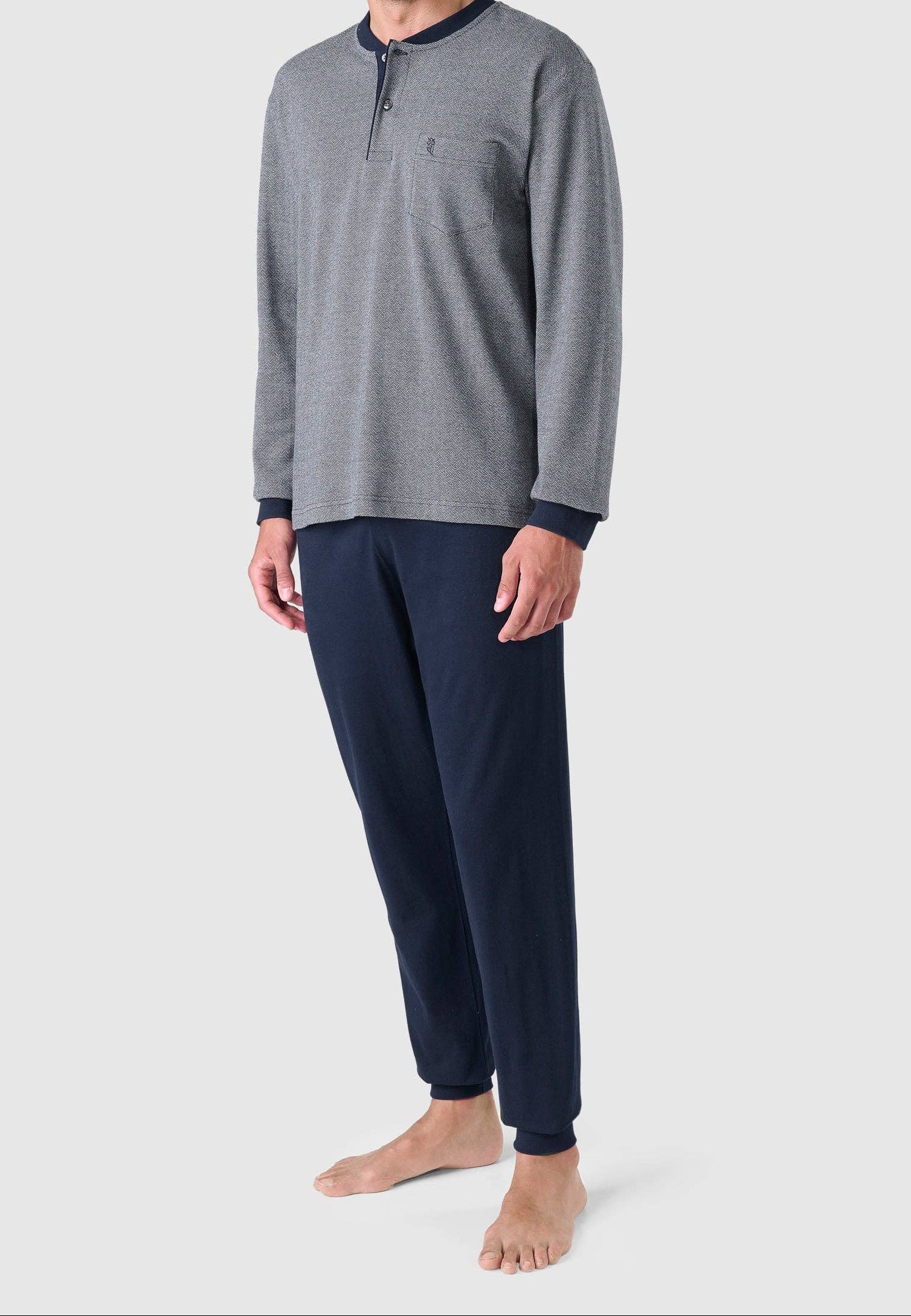 Premium gewatteerde winterpyjama voor heren – donkerblauw