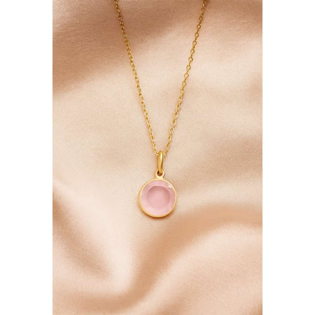 CAT Ketting met Roze Chalcedoon 44 cm – Verguld Sterling Zilver