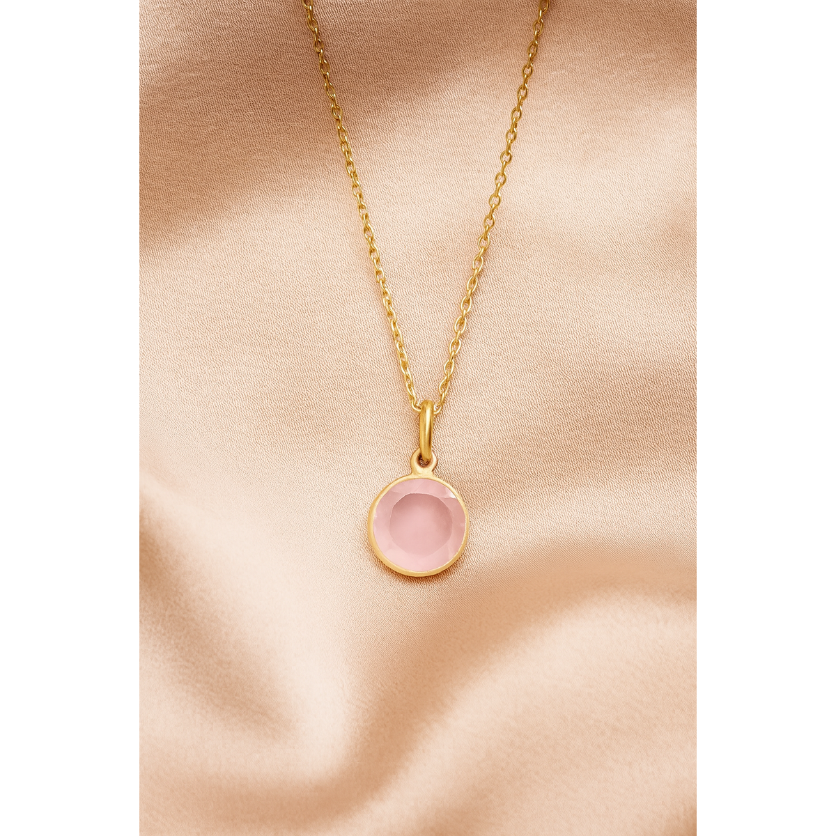 CAT Ketting met Roze Chalcedoon 44 cm – Verguld Sterling Zilver