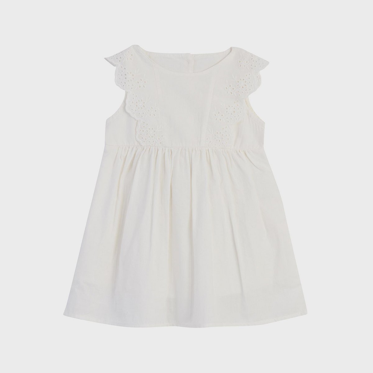 Mouwloze Jurk van Biologisch Mousseline met Geschulpte Zoom – Wit