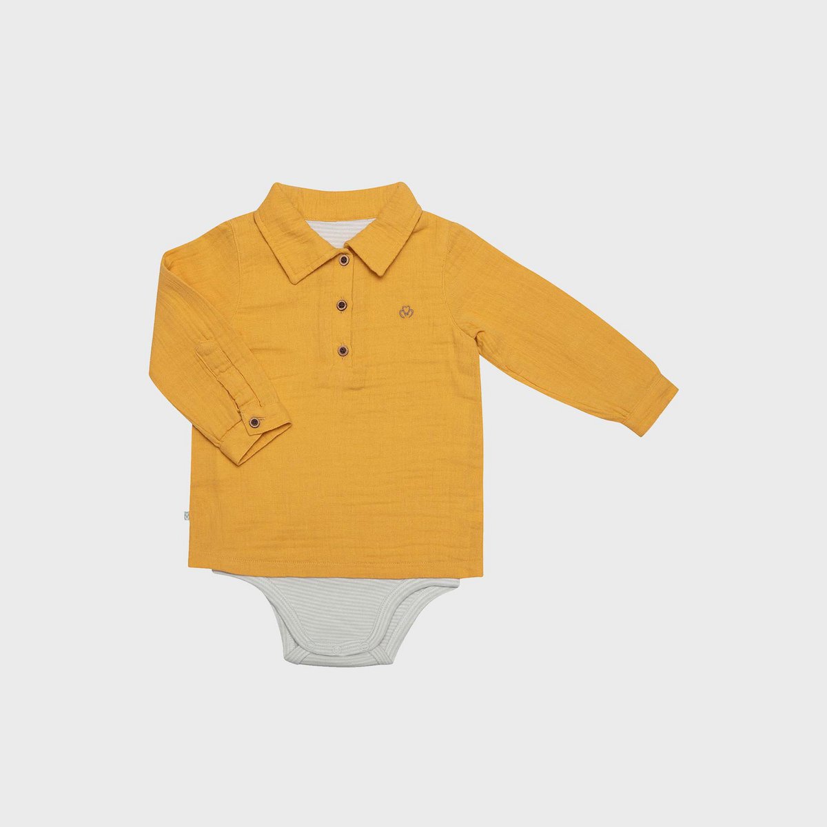 Biologisch Mousseline Jongensbodyshirt – Mosterdgeel