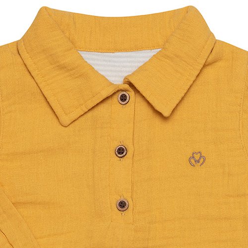 Biologisch Mousseline Jongensbodyshirt – Mosterdgeel