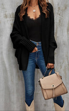 Warm oversized damesvest met plooi-detail – Zwart