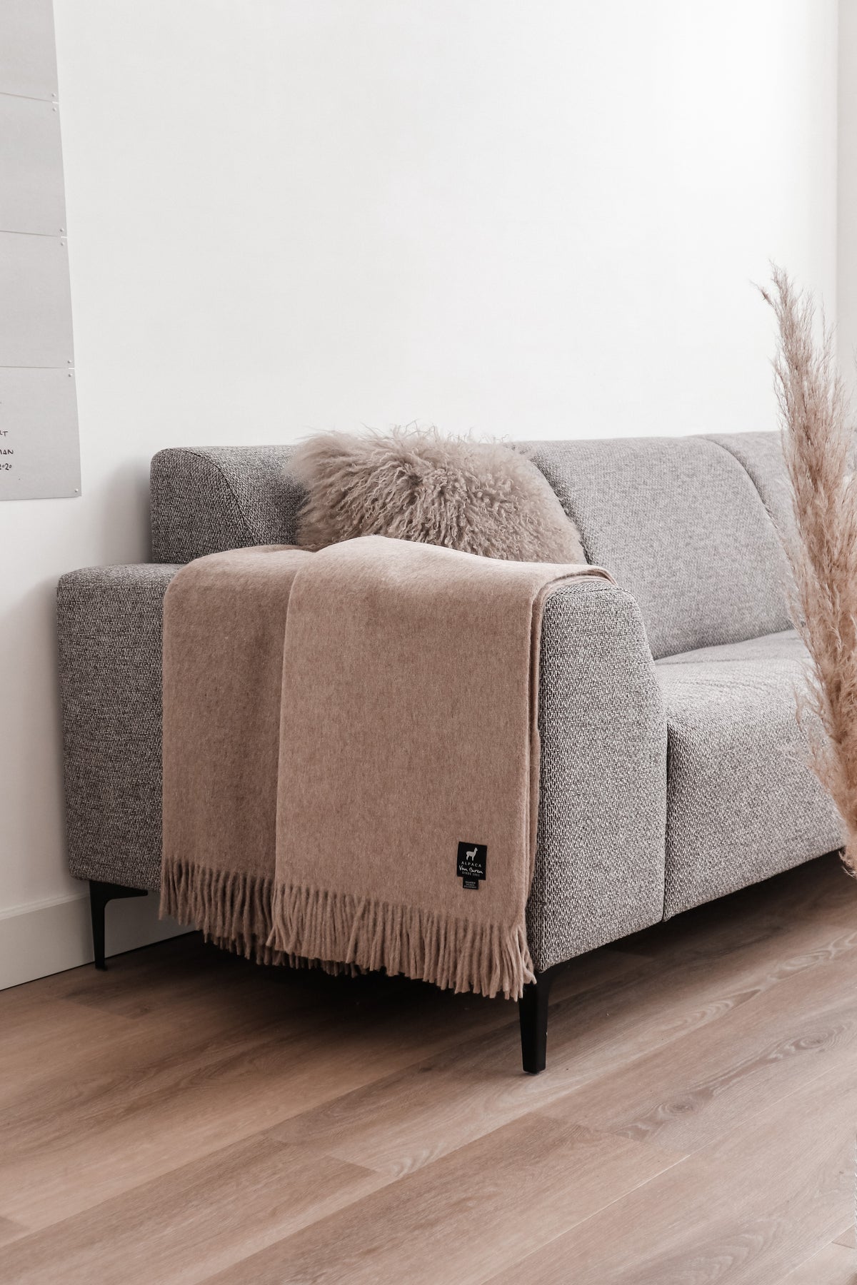Luxe Alpaca Wollen Plaid – 200 x 150 cm | Antraciet en Lichtgrijs