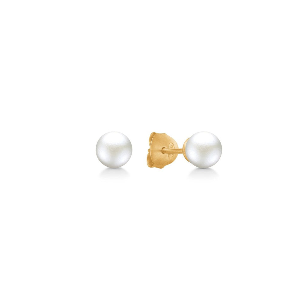 Columbine Oorknopjes met Witte Zoetwaterparel – Verguld Sterling Zilver