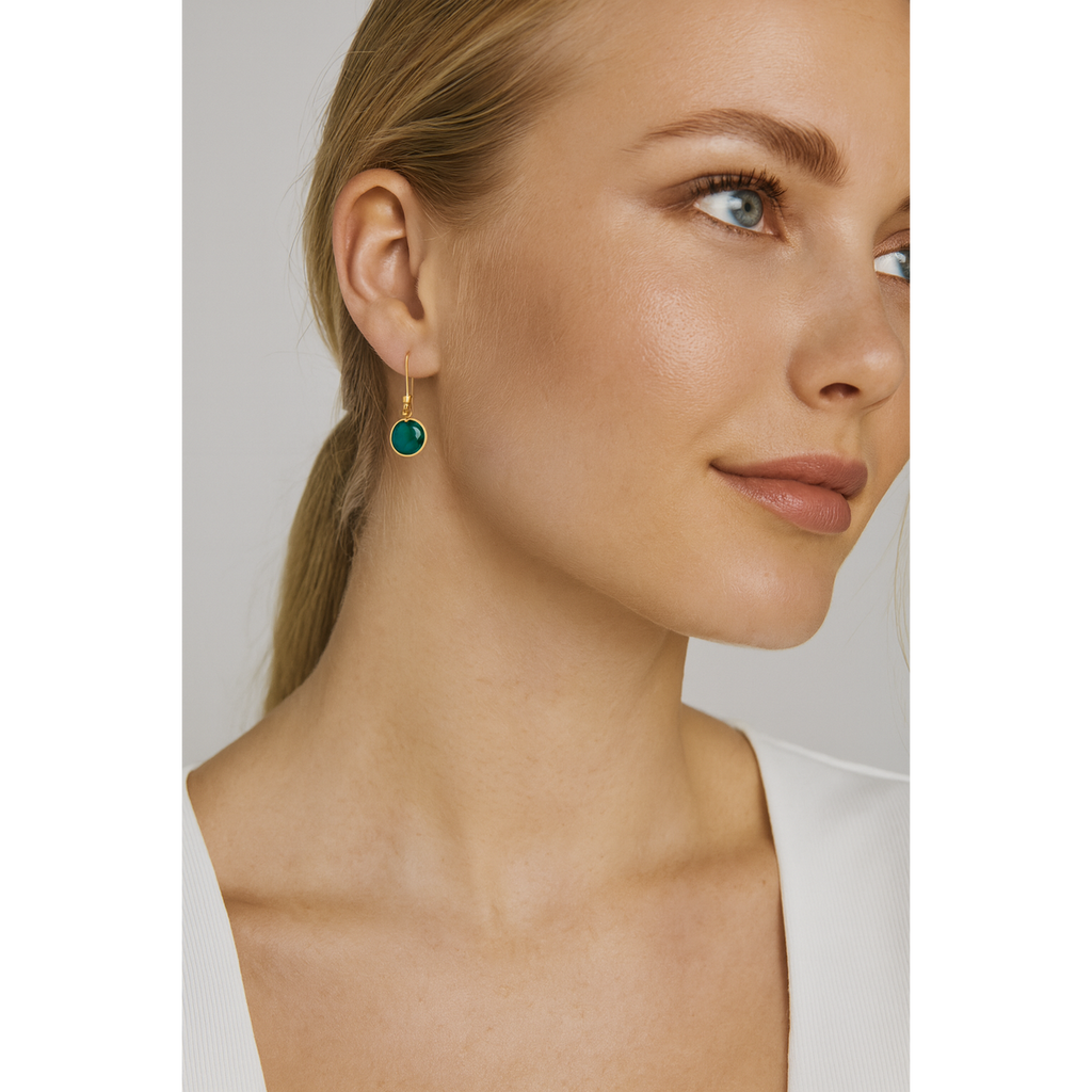Cat Oorbellen met Groene Onyx – Verguld Sterling Zilver