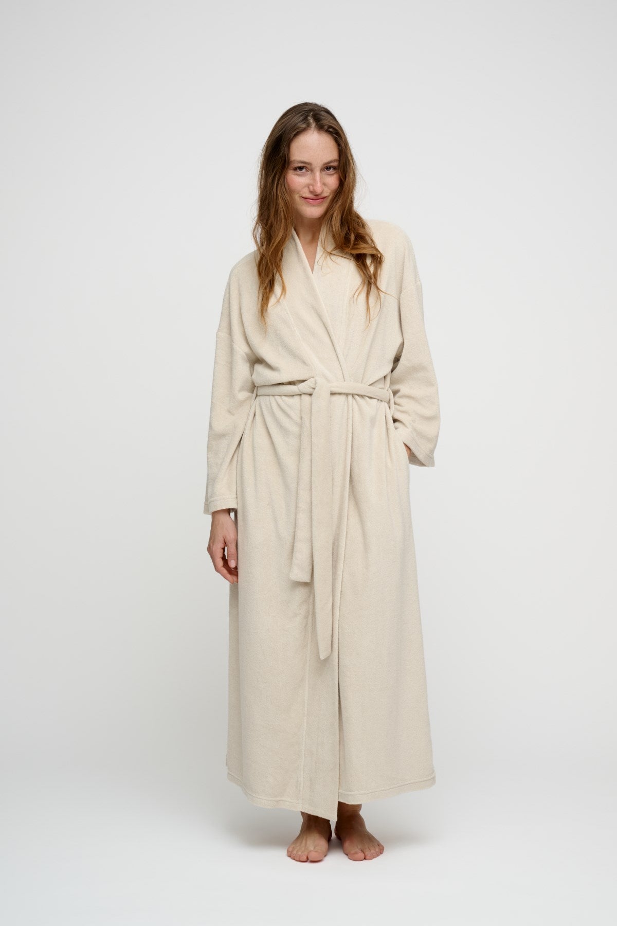 Luxe Badjas van Biologisch Katoen – Beige & Antraciet | Deens Design