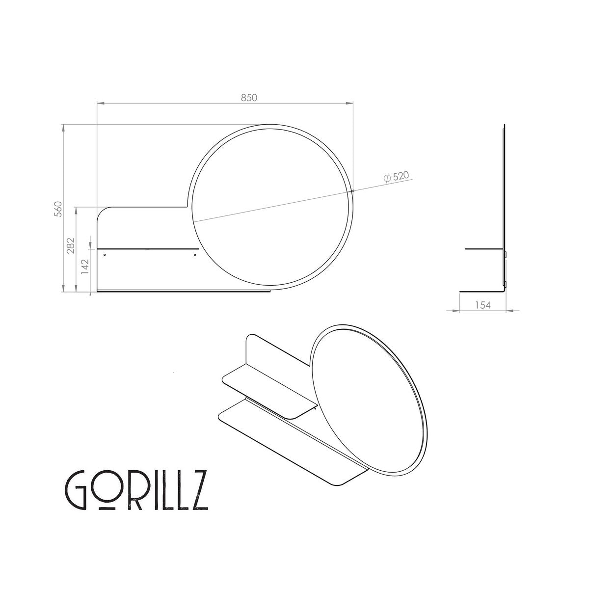 Gorillz Clever Wandspiegel – Zwart
