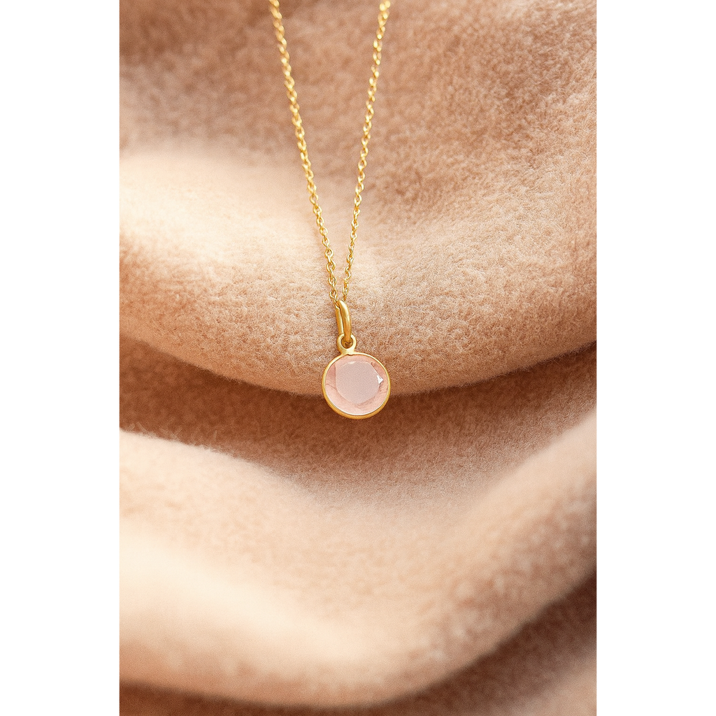 CAT Ketting met Roze Chalcedoon 44 cm – Verguld Sterling Zilver