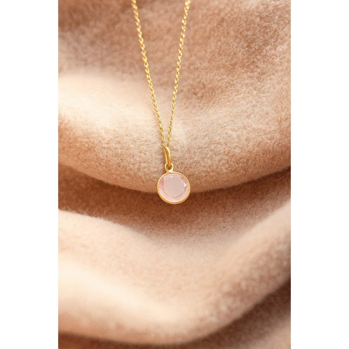 CAT Ketting met Roze Chalcedoon 44 cm – Verguld Sterling Zilver