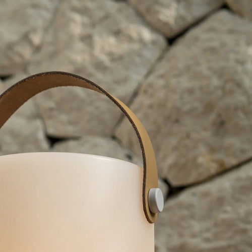 Avery Lichtbruine Oplaadbare Tafellamp – Hout & leer in harmonie