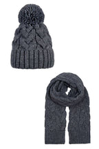 Set van gevlochten muts en sjaal met wol – unisex - donkergrijs