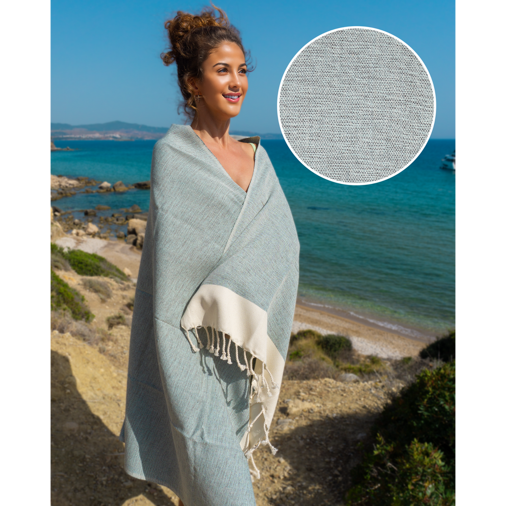 Samimi Manolia Luxe Hamamdoek Beige/Turquoise 180x100 cm